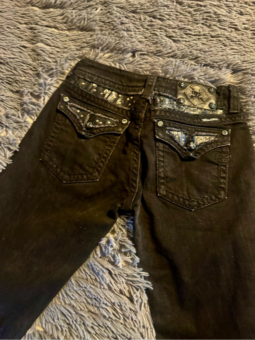 Miss Me Boot Embellished Cut Jeans Black Waist 30 w/36 inseam
